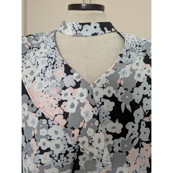 Floral Print Ruffle Front Chiffon Blouse With Mock Neck-lp - Picture 5 of 15